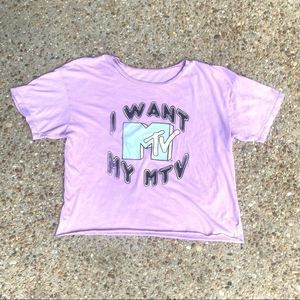 AEO I Want My MTV Distressed Crop Graphic Tee L